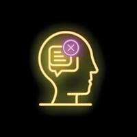 Neon sign representing human head deleting a message with a cross sign vector