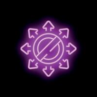 Neon sign showing restriction symbol surrounded by arrows pointing in different directions vector