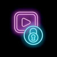 Neon padlock protecting player icon on black background vector