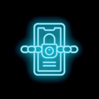 Smartphone security with chain and lock neon icon vector