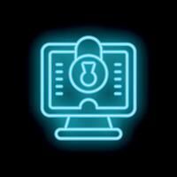 Neon cyber security icon depicting secured computer system vector