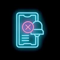 Neon icon of smartphone disabling notifications with cross sign vector