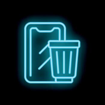Glowing neon line smartphone with trash can on black background vector