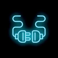 Neon blue electric plug and socket being plugged in vector