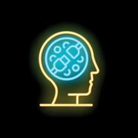 Neon head with brain connecting through electric plug inside vector