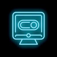 Neon icon of a computer displaying an audio cassette tape vector