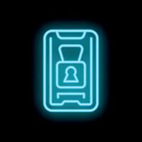 Neon locked smartphone displaying security concept on black background vector