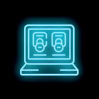 Neon icon of a laptop showing two padlocks representing two factor authentication vector