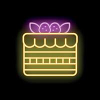 Glowing neon sign of layered cake with strawberries on top vector