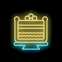Neon sign representing delicious cake with berries on top vector