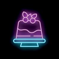 Neon sign illustrating delicious cake with berries on top vector