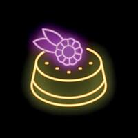 Neon sign representing a cake with a flower on top vector