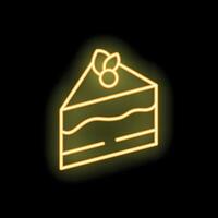 Neon sign showing delicious slice of cake with berry topping vector