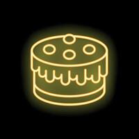 Neon sign showing a delicious cake with icing dripping down the sides vector