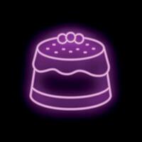 Vibrant neon sign depicting a delicious cake with berries on top vector