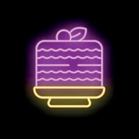 Neon sign showing chocolate cake with berries on cake stand vector
