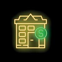 Neon sign representing a shop with a dollar symbol on a black background vector