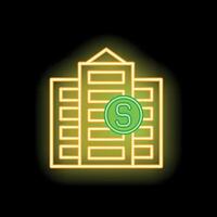 Glowing neon icon of office building representing business investment opportunity vector