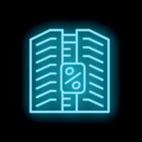 Neon blue icon of a building showing interest rate vector