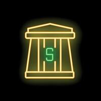 Glowing neon icon of an ancient greek building with the letter s on it vector