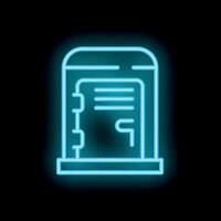 Blue neon sign of a smartphone showing a document vector