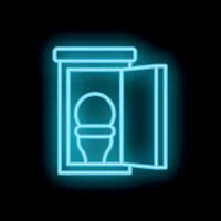Blue neon light showing open public toilet sign on black background vector