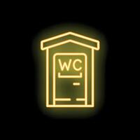 Neon yellow public toilet sign glowing on black background vector