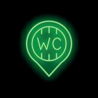 Green neon glowing wc sign showing public toilet location vector
