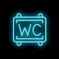 Blue neon sign indicating public toilet wc on black background vector