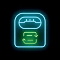 Neon sign showing electric meter with renewable energy source green power consumption icon vector