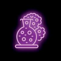 Neon sign representing chemical reaction experiment with bubbling flask and molecules vector