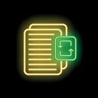 Neon icon of documents being updated with circular arrows vector