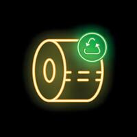 Neon style icon of paper roll being recycled showing circular economy concept vector