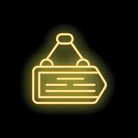Yellow neon sign showing hanging signboard with empty space for text on black background vector