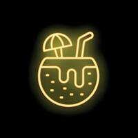 Neon sign representing coconut cocktail with straw and umbrella vector