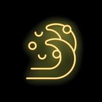 Yellow neon sign of ocean waves crashing on black background vector