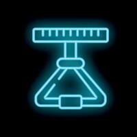Neon icon of mechanical scale hanging from above showing weight on measuring ruler vector
