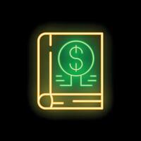 Neon icon of book symbolizing financial knowledge and wealth creation vector