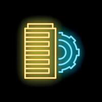 Neon icon of office building with gear representing business processes optimization vector