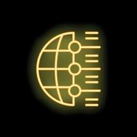 Neon sign featuring globe sending data through network hubs vector