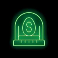 Neon icon of incubator with dollar sign inside representing saving money and investment vector