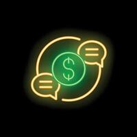 Neon icon of speech bubbles discussing money and finance vector