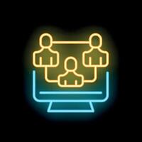 Neon icon of team working online using computer network vector