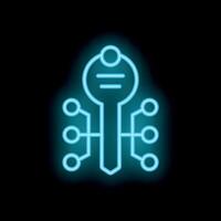 Neon key connected to network representing digital solution concept vector