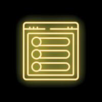 Neon yellow online survey form interface symbol on black background vector