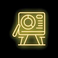 Neon icon of a flip chart displaying business growth on a tripod stand vector