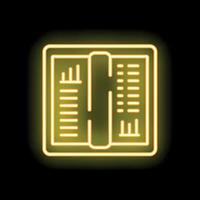 Glowing neon open book icon on a black background vector
