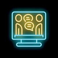 Neon icon of two businesspeople having a conference call on computer vector