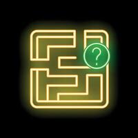 Neon labyrinth game showing question mark over black background vector