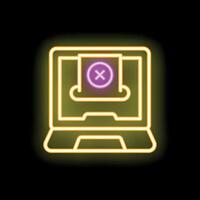 Neon icon of a voting ballot being rejected on a laptop screen vector